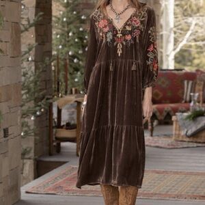 Ursine Brown Velvet maxi Dress